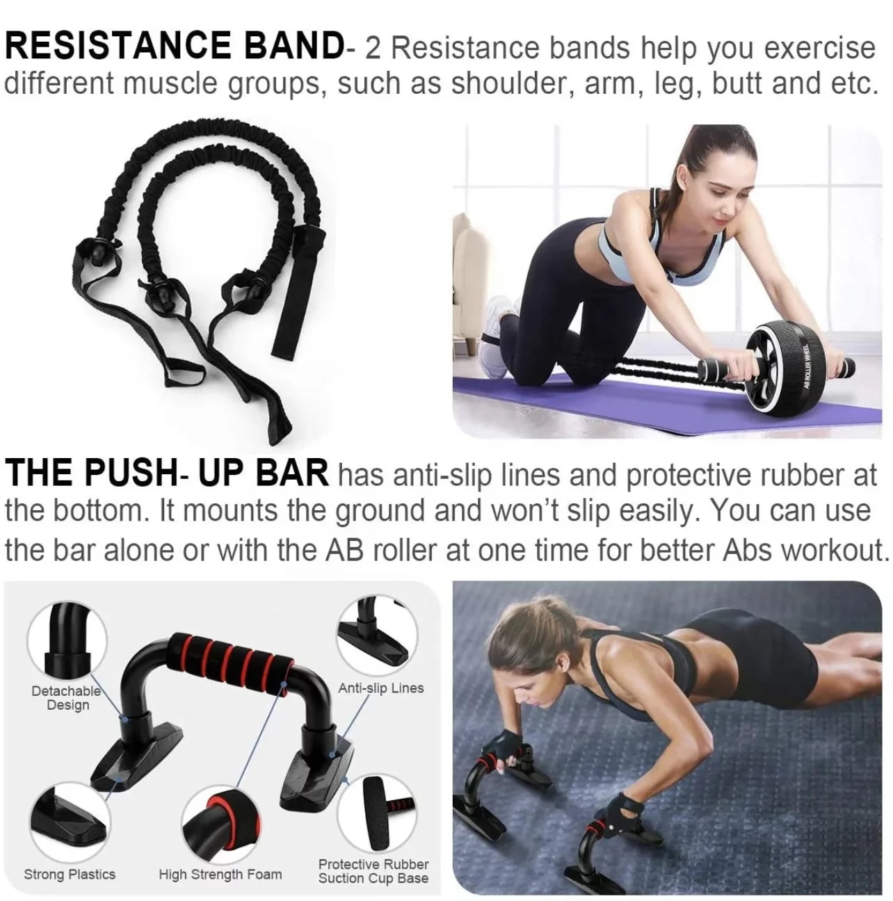 Rueda Rodillo Ab 17 En 1, Kit De Equipo De Entrenamiento De Rueda Ab Con Bandas De Resistencia, Rodillera, Cuerda Para Saltar, Barra Para Flexiones, Rodillo De Rueda Ab Para Gimnasio Y Entrenamiento En Casa Rueda Abdominal Unisex Para Fuerza Del Core Negro