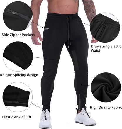 Mens Joggers Pants Tapered Sweatpants Casual Gym Training Workout Pants Slim Track Pant with Zipper Pockets