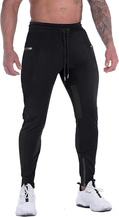 Mens Joggers Pants Tapered Sweatpants Casual Gym Training Workout Pants Slim Track Pant with Zipper Pockets