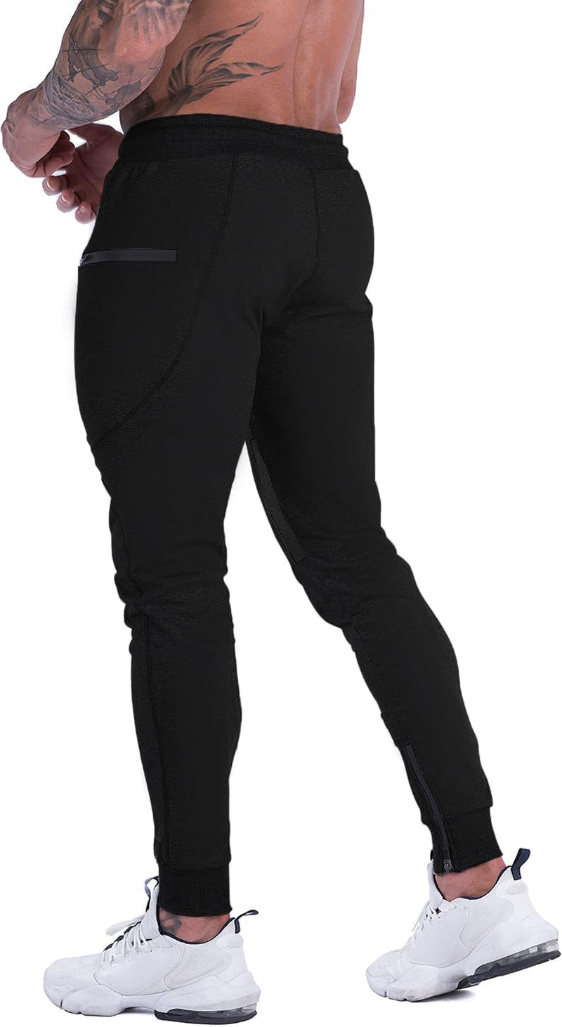 Mens Joggers Pants Tapered Sweatpants Casual Gym Training Workout Pants Slim Track Pant with Zipper Pockets